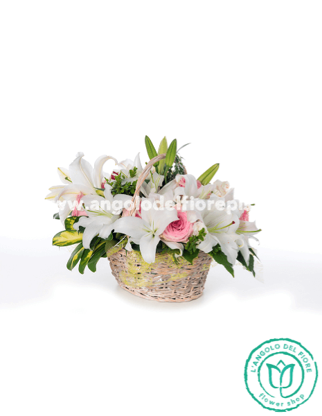 CESTO BIANCO CON TONALITA´ ROSA CHIARO