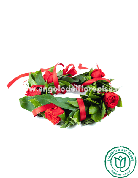 Corona di laurea con roselline rosse