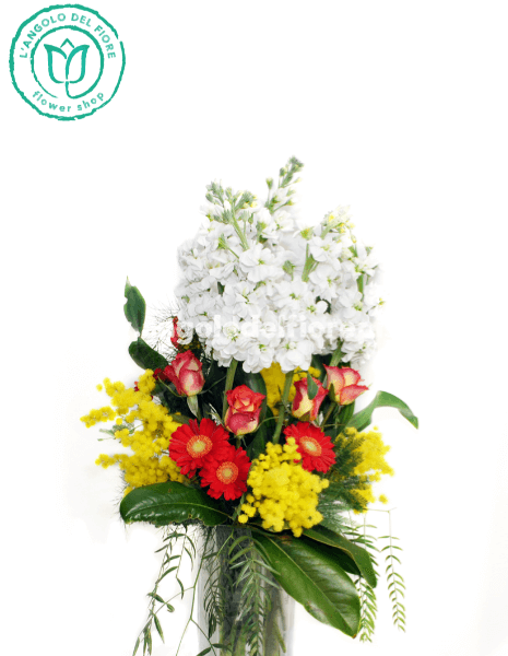 Bouquet lungo di fiori misti assortiti con Mimosa